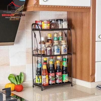 3 Layer Kitchen Rack Black White Iron