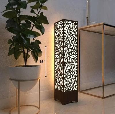 Rechargeable Wooden Table Lamp with Floral Design 15"